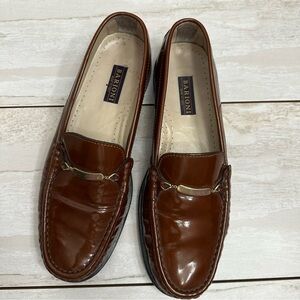 Barioni Mens Sz 10 Brown Patent Leather Slip On Loafers Goldtone Hardware Preppy